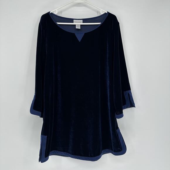 Soft Surroundings Tunic Sweater Womens Large Blue Velvet Pullover 3/4 Sleeve Top - Picture 1 of 8